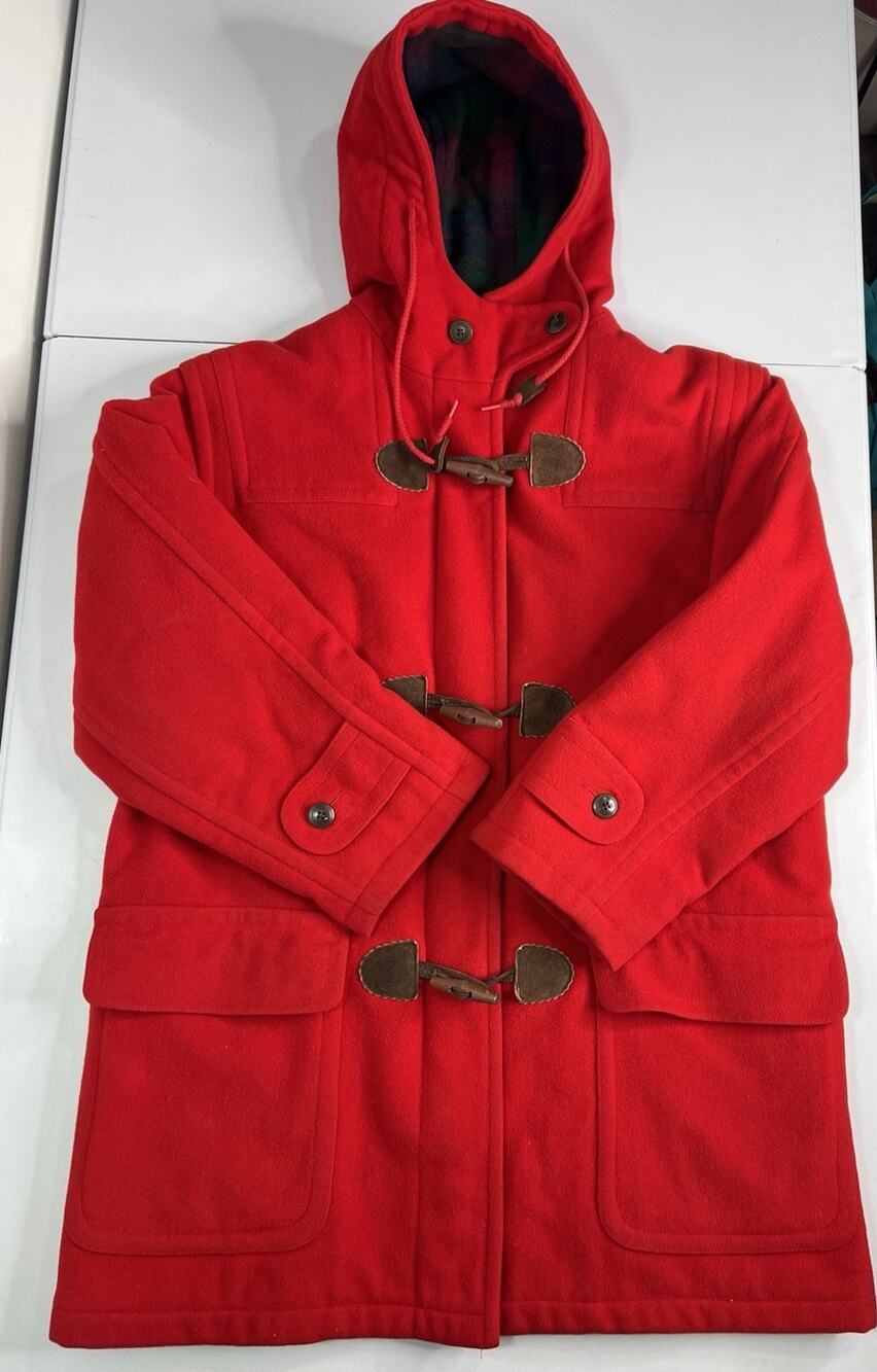 Vintage L.L. Bean Freeport Maine Wool Duffel Coat Toggle Hooded Jacket Sz Small
